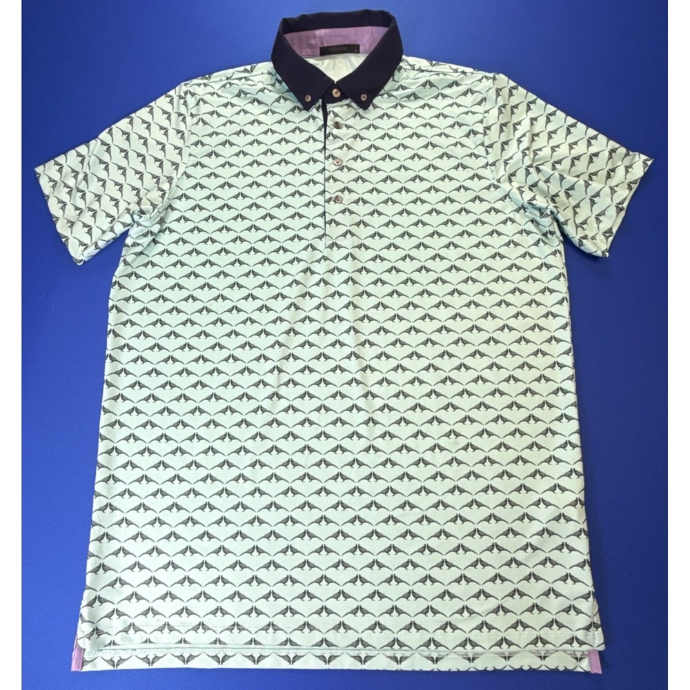 Greyson Golf Shirt Polo Siamese Turtle Dove Print Large Skystone Blue